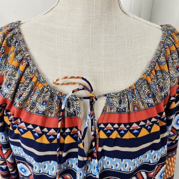 Betsey Johnson Dress Womens 12 Peasant Smocked Waist Boho Aztec Southwestern - Picture 3 of 16